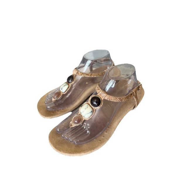 VIONIC Gwinn Tan Leather T-Strap Emblished Stone Gems Thong Sandals - Tan Size 8 - Picture 1 of 9